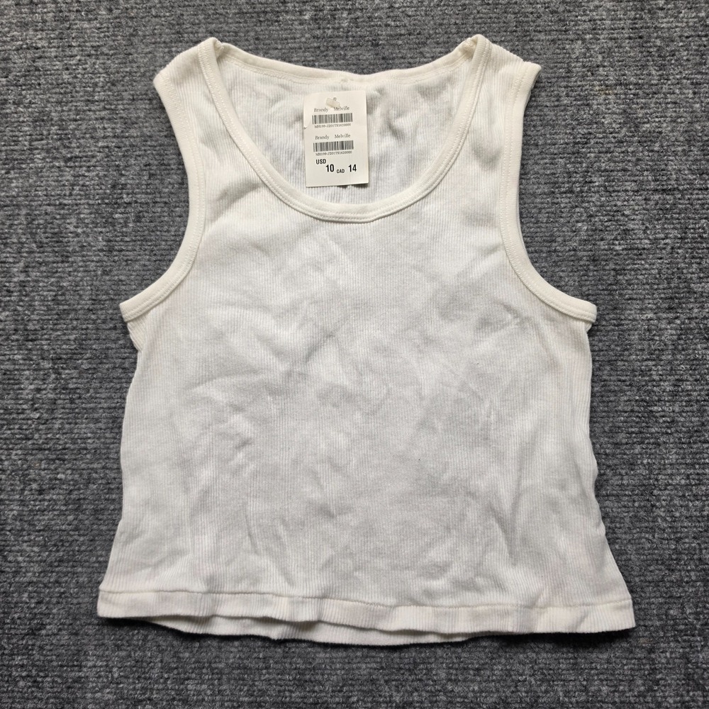 Brandy Melville White Ribbed Tank Top Crop Scoop Neck XSmall Small